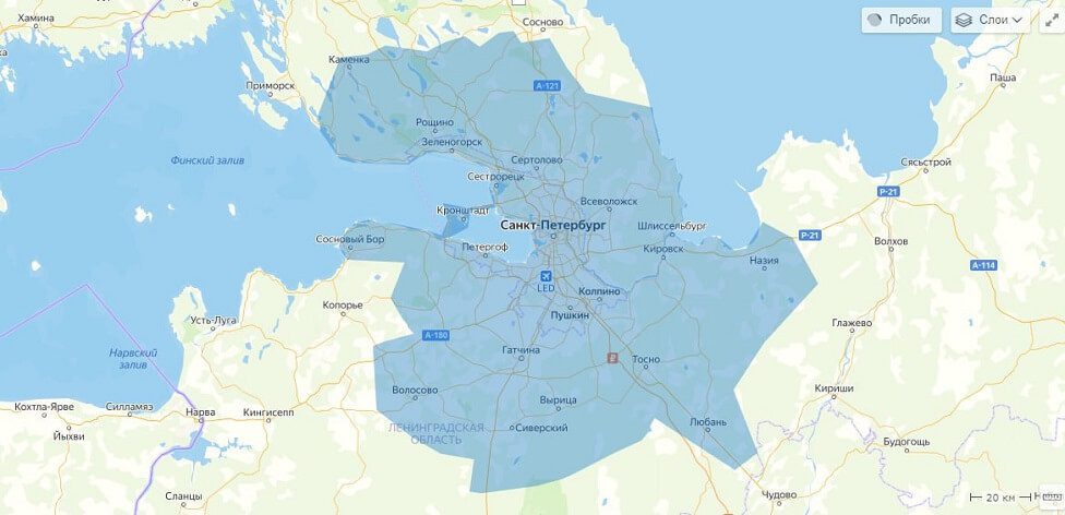 карта для заказа аренды экскаватора-погрузчика в Ленинградской области